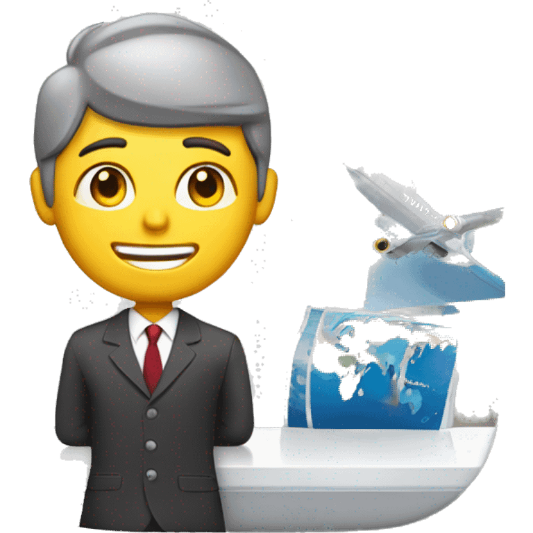 Corporate traveller booking flight on app emoji