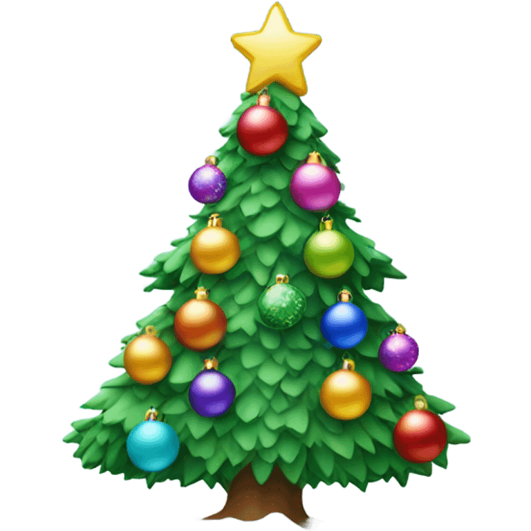 green snowy christmas tree with multicoloured baubles emoji