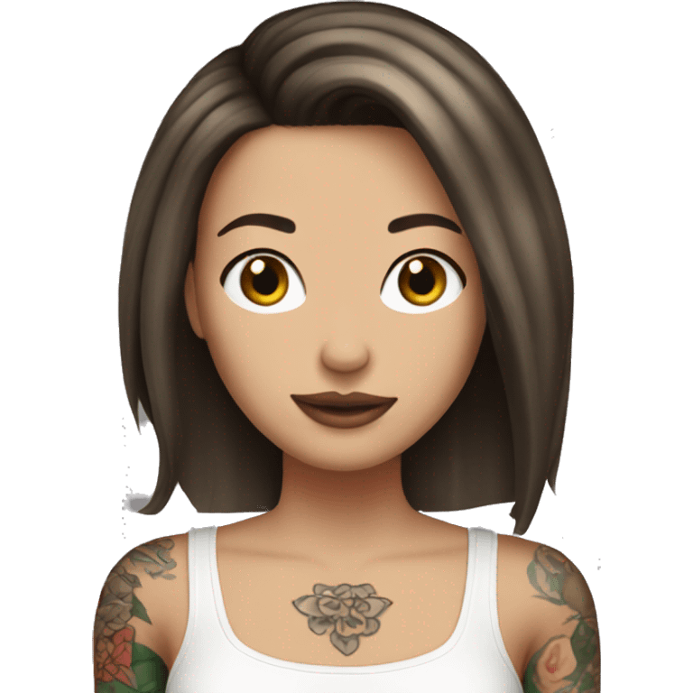 Bob hair brunette white girl with tattoos on her arms  emoji