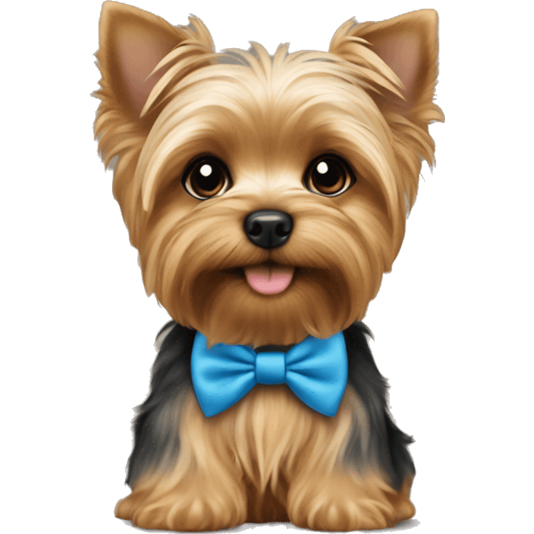 Yorkie puppy with blue bow tie emoji