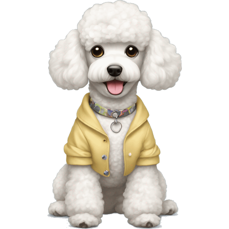 White miniature poodle, in cute clothes emoji