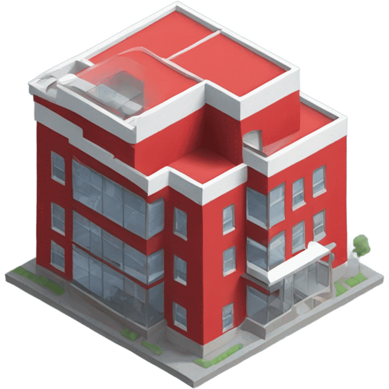 isometric red, modern, single storey building emoji