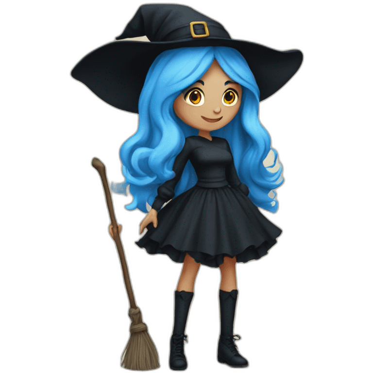 Blue-haired witch in black full skirt full length emoji