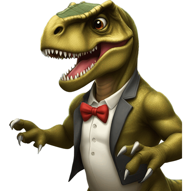 Tyrannosaurus rex wearing glasses, playing slot machine  emoji