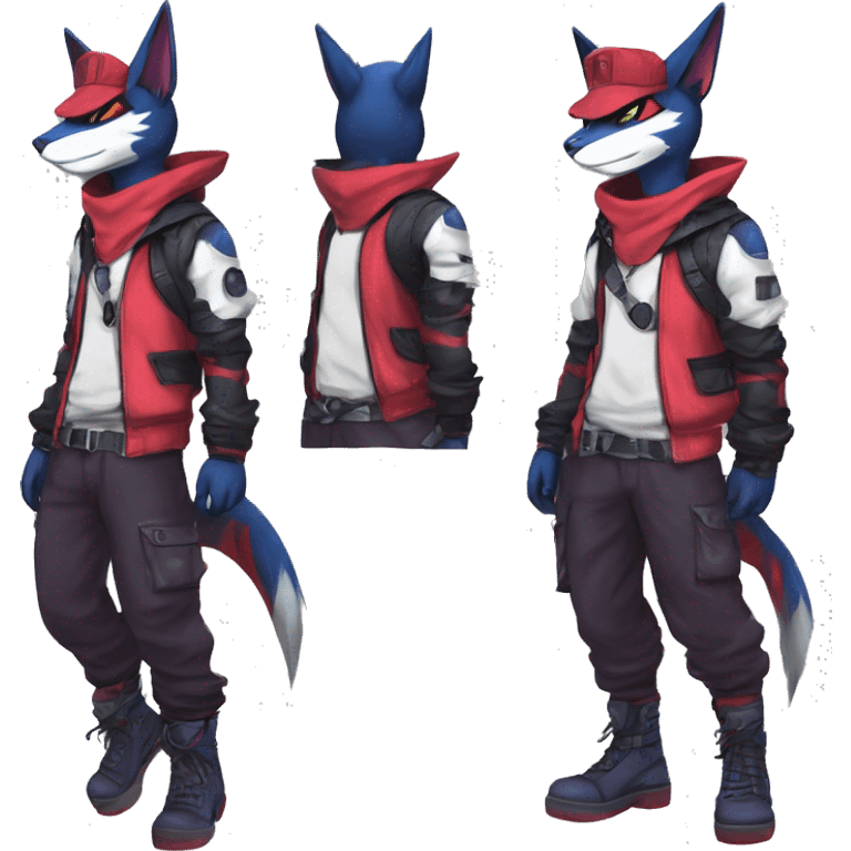 Cool Anthro Noibat-Zangoose-Quilava-Litten-Sphynx-Pokémon with edgy stripes collar punk techwear cool fiddler-hat Full Body emoji