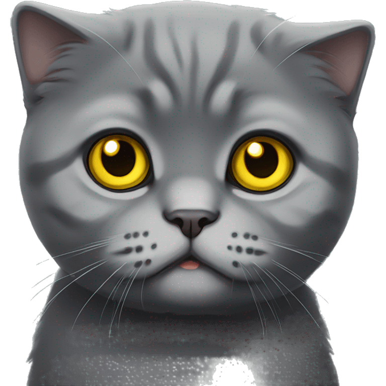 Dark Gray Scottish fold cat w yellow eyes  emoji