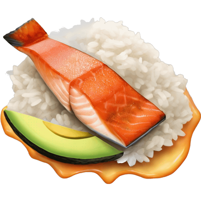 Flamed salmon with rice and avocado  emoji