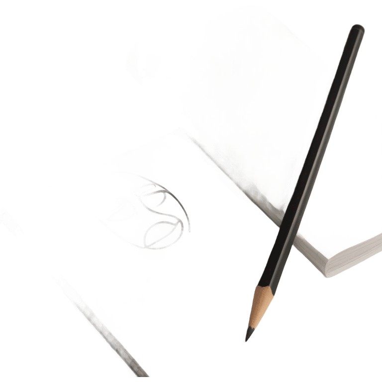 A minimalist, modern icon representing the hobby of drawing. The icon features a sleek, stylized pencil and a sketchbook with a simple artistic sketch on the page.  emoji