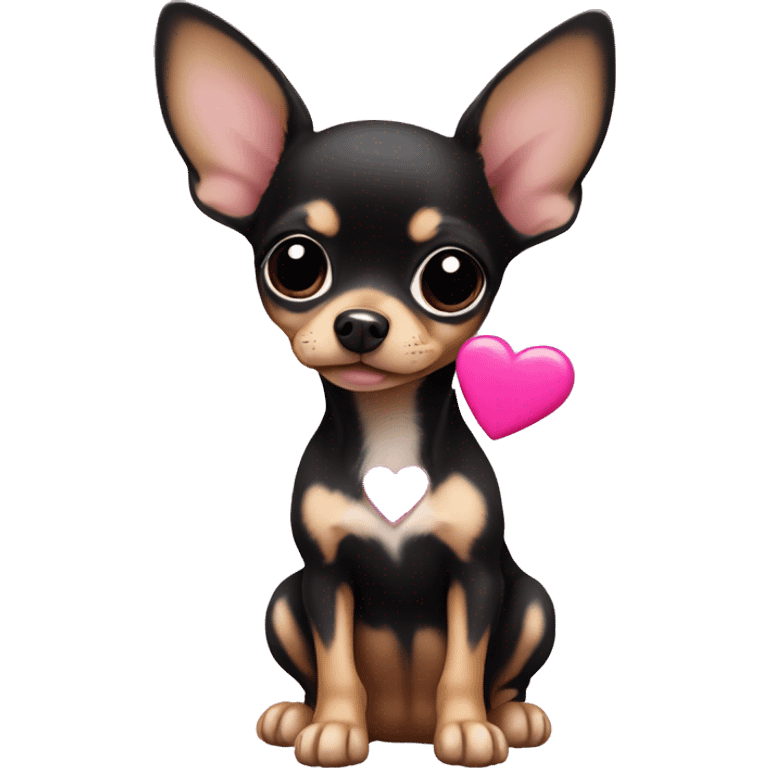 black & tan chihuahua puppy with a pink heart emoji