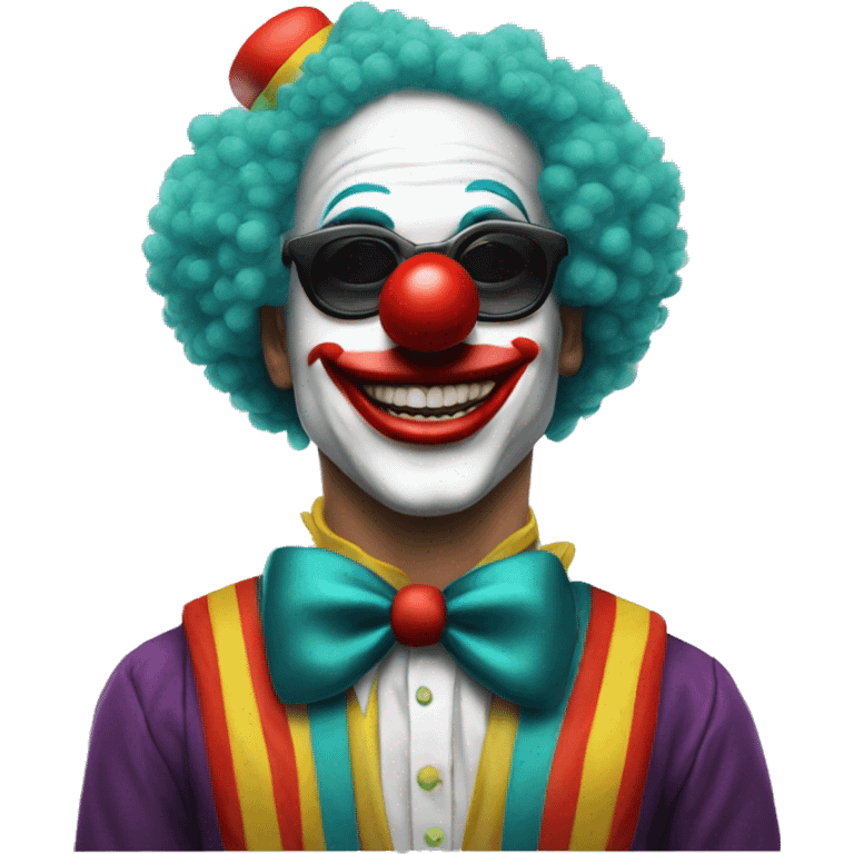 clown, clown makeup, black sunglasses, clown costume,  emoji