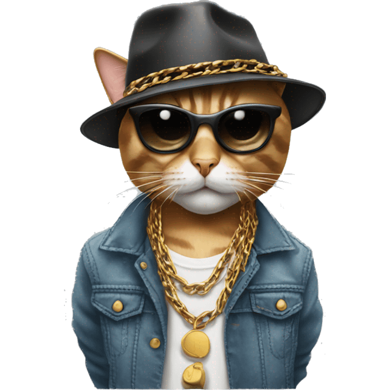 Cat rapper with sunglasses,a hat and chains  emoji