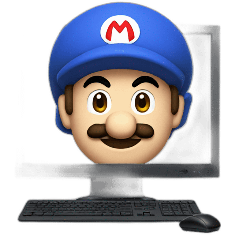 Mario behind a computer emoji