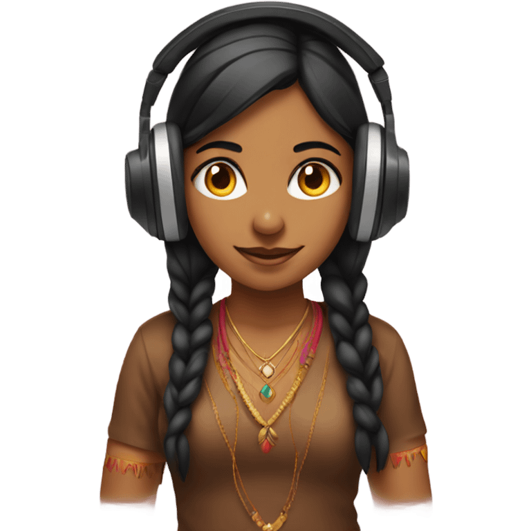 indian girl with headphones and fo emoji