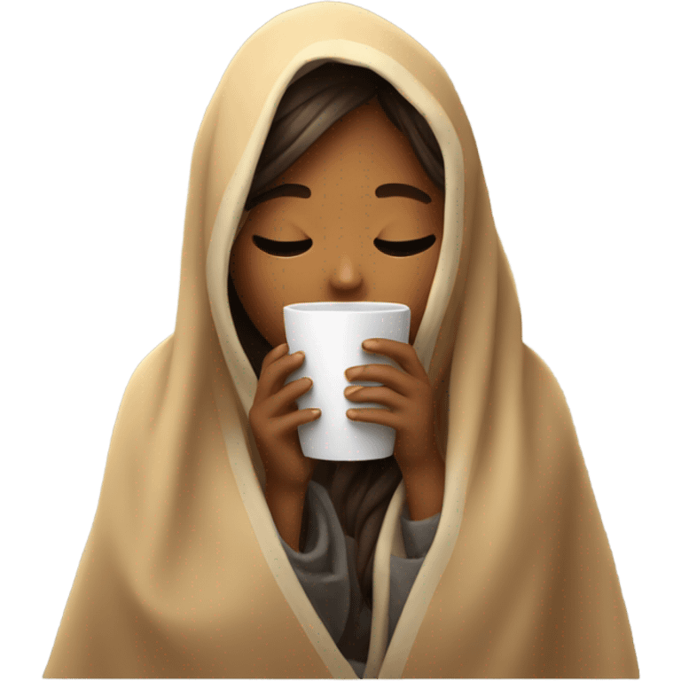 girl inside a blanket sipping coffee eyes closed emoji