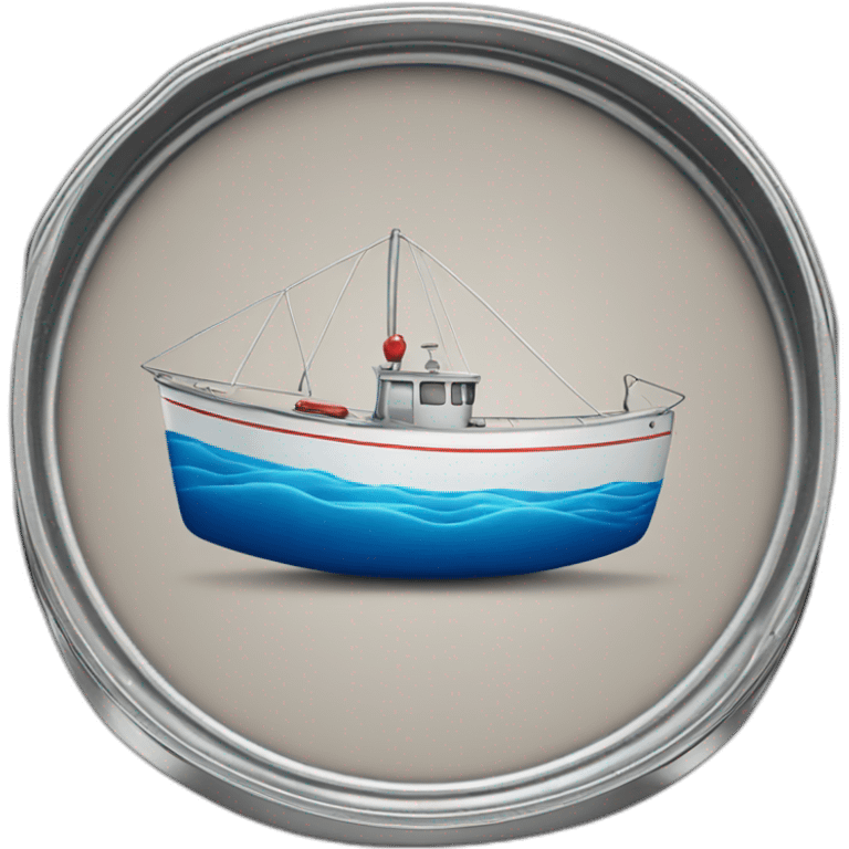 Realistic can of tuna showing a sailing boat emoji