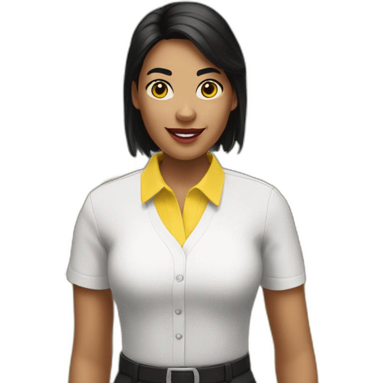 Ikea manager woman with yellow ikea shirt, black hair and white gloves and yellow shirt emoji