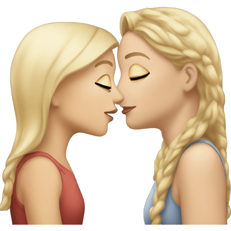 a blonde white girl kissing a brunette white girl on the cheek emoji