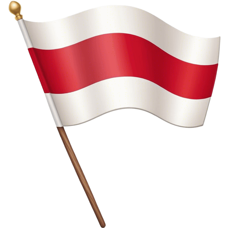 "A simple Polish flag on a wooden stick, waving slightly in the wind. The flag has two horizontal stripes: white on top and red on the bottom. The stick is light brown, made of wood, and slightly tilted to the right. The background is plain white emoji