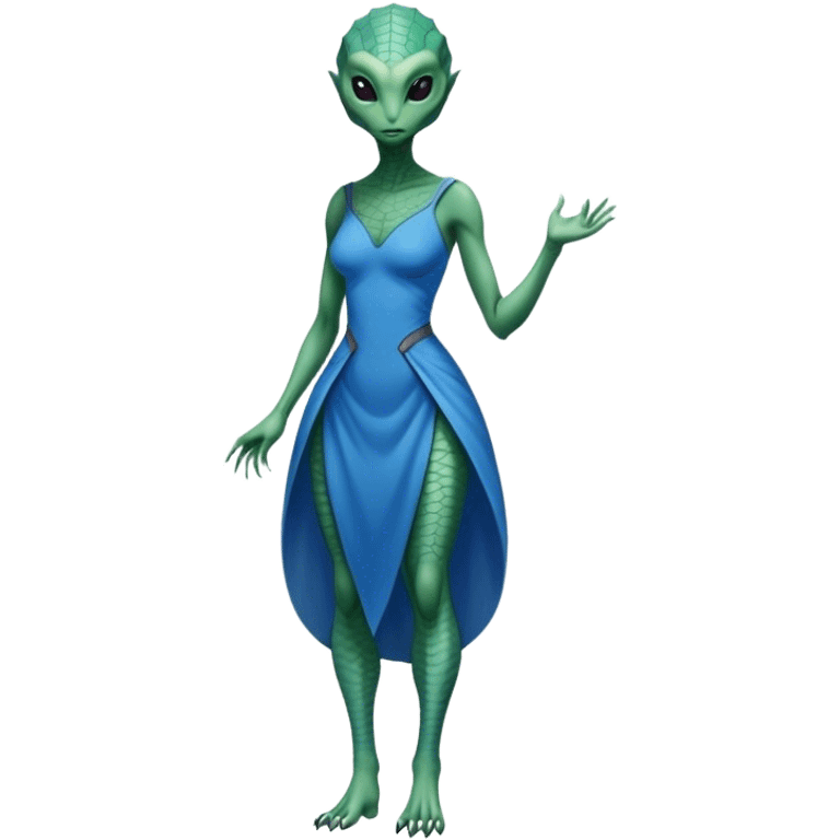 a reptilian alien woman full body, in blue dress emoji