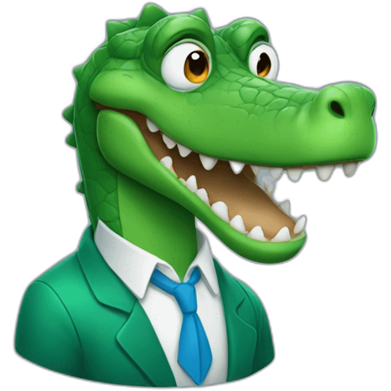 Professor crocodile wearing blue without hat and smiling emoji