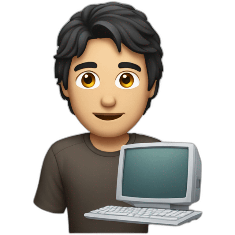 man with dark hair and a computer infront of him emoji