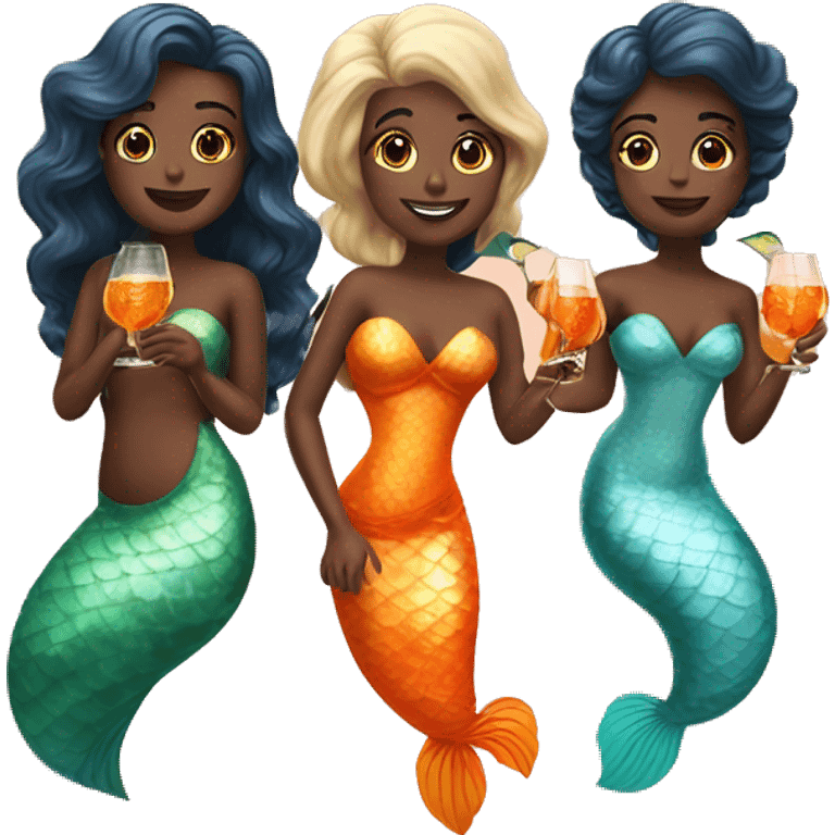 Three beautiful mermaidsdrinking aperol spritz emoji