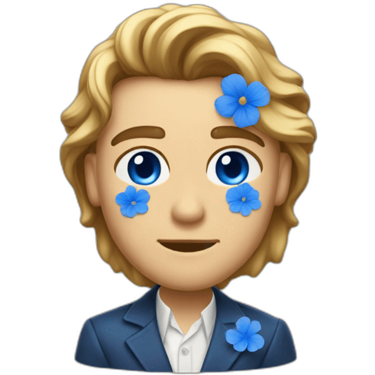 a mix between leonardo di caprio and a blue flower emoji