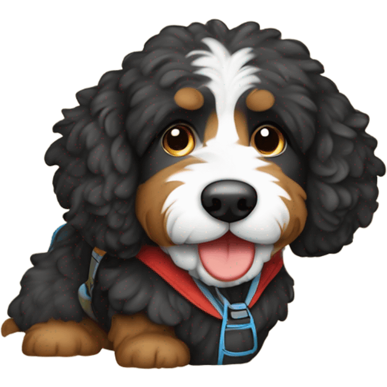 Bernedoodle dressed as hiker emoji