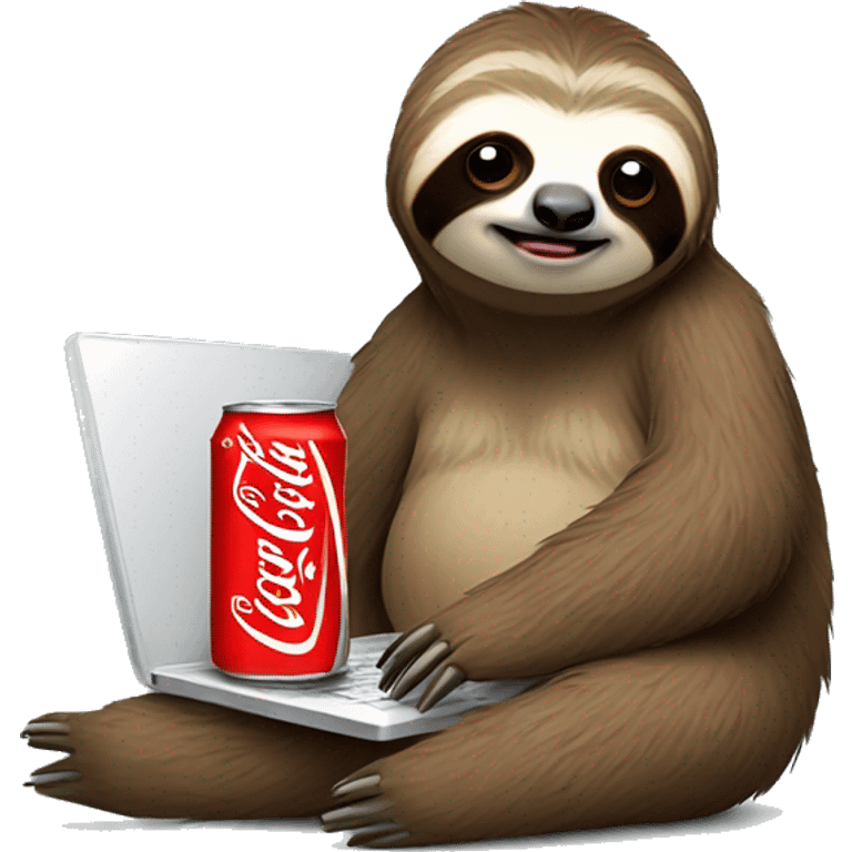 tired sloth with coca cola can and laptop emoji