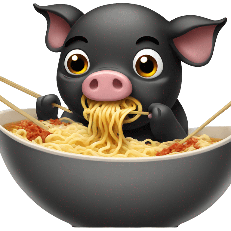 Black pig eating ramen emoji