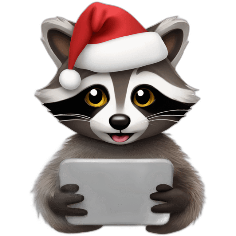 Christmas raccoon with Phone emoji