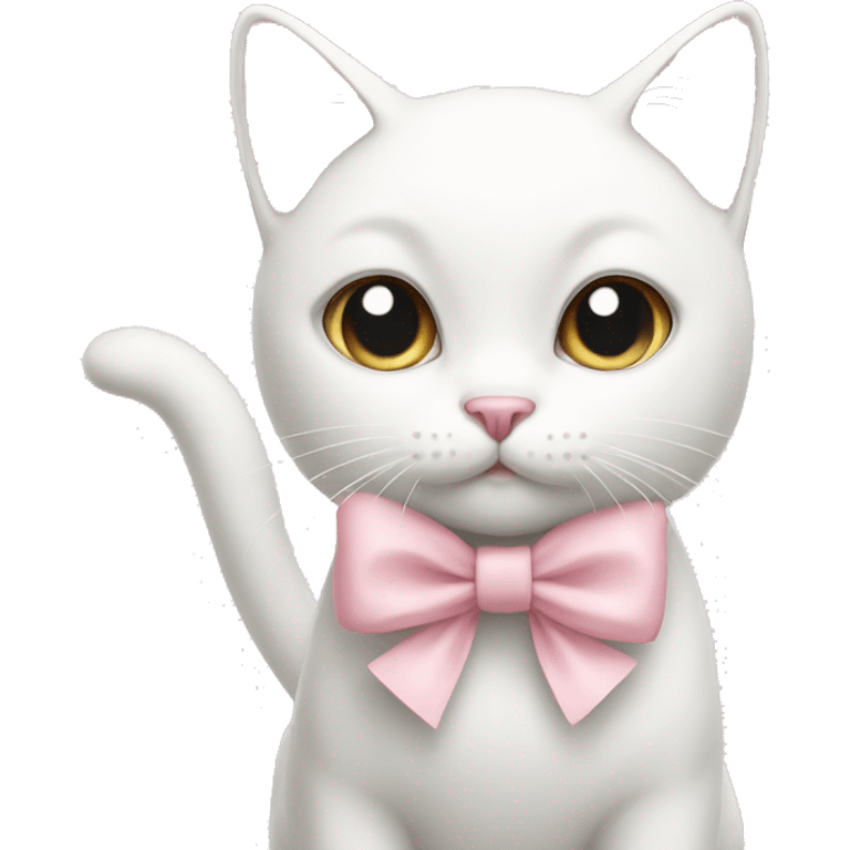 A cute white cat with a light pink bow emoji