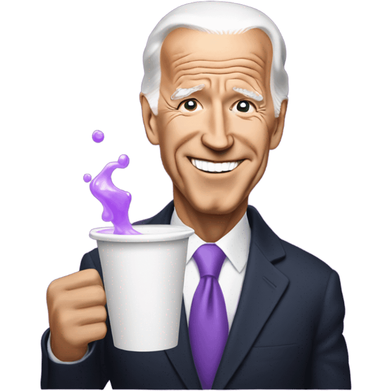 biden with purple liquid spilling out of white cup emoji