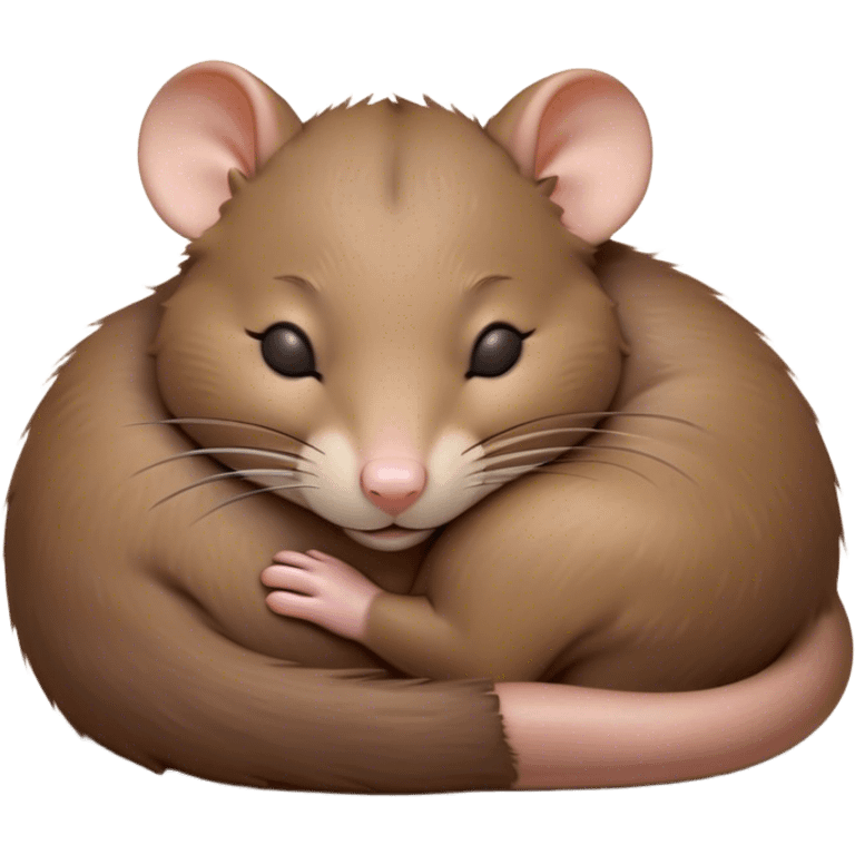 Meme-Worthy Cute Sleeping Brown Rat Portrait Emoji, Head resting peacefully with a contented smile, showcasing a compact, nimble build and a luxuriously soft brown coat, eyes gently closed in serene, restful slumber, Simplified yet hilariously adorable features, highly detailed, glowing with a soft, drowsy light, high shine, relaxed and utterly lovable, stylized with an air of playful laziness, soft glowing outline, capturing the essence of a sleeping rat that feels destined to become the next viral sensation of adorable urban rest! emoji