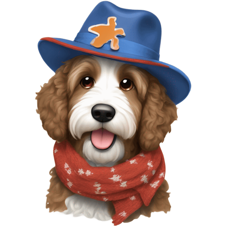 Bernedoodle with tennessee smokies hat and scarf emoji