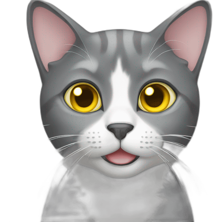 grey cat with white bottom and yellow eyes emoji