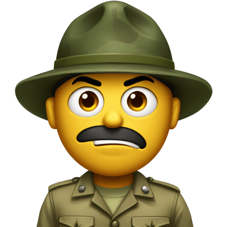 drill sergeant character wearing a classic sergeant hat and a camouflage army shirt. The character should have an angry intense expression. full torso emoji