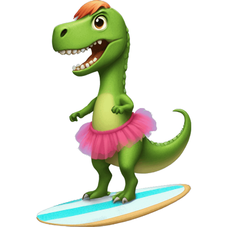 Make a dinosaur on a surf board with a tutu  emoji