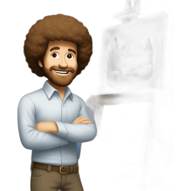 bob ross painting on an easel and canvas emoji