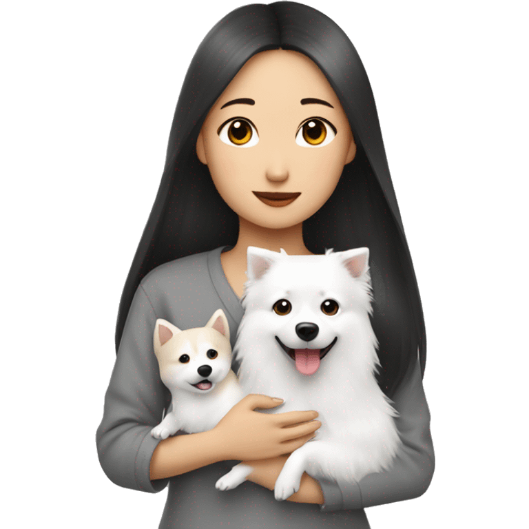 asian girl with Japanese spitz dog with heart emoji