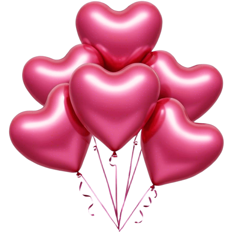 Six metallic colored balloons in the shape of a heart. three pink and three red emoji