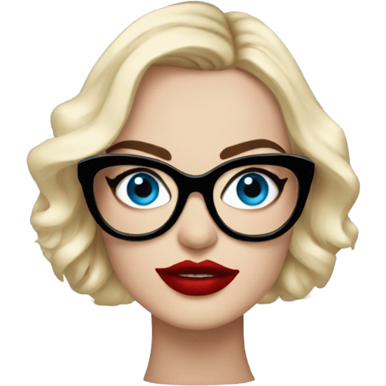 Cartoon style Margot Robbie, bright blue eyes, red kisses, wearing black glasses  emoji