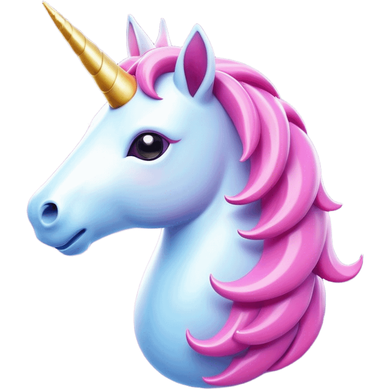 Clash of Clans aesthetic: Cinematic Playful Unicorn Mount Emoji, rendered in a 3D vector-style similar to standard emojis with minimal shading and bold, simplified shapes. A compact, isometric majestic unicorn with a spiraled horn and flowing mane, softly glowing with a magical celestial charm. Simplified yet unmistakably iconic, highly detailed and consistent, glowing with a soft radiant brilliance and high shine. Stylized with a touch of enchanted fantasy and a soft glowing outline, capturing the essence of a mythical mount with a friendly, playful elegance! emoji