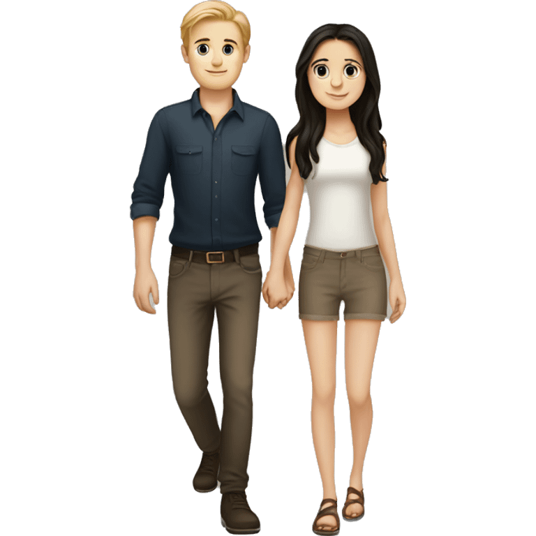 A small European white girl with dark hair and a tall European white boy with dark hair holding hands emoji