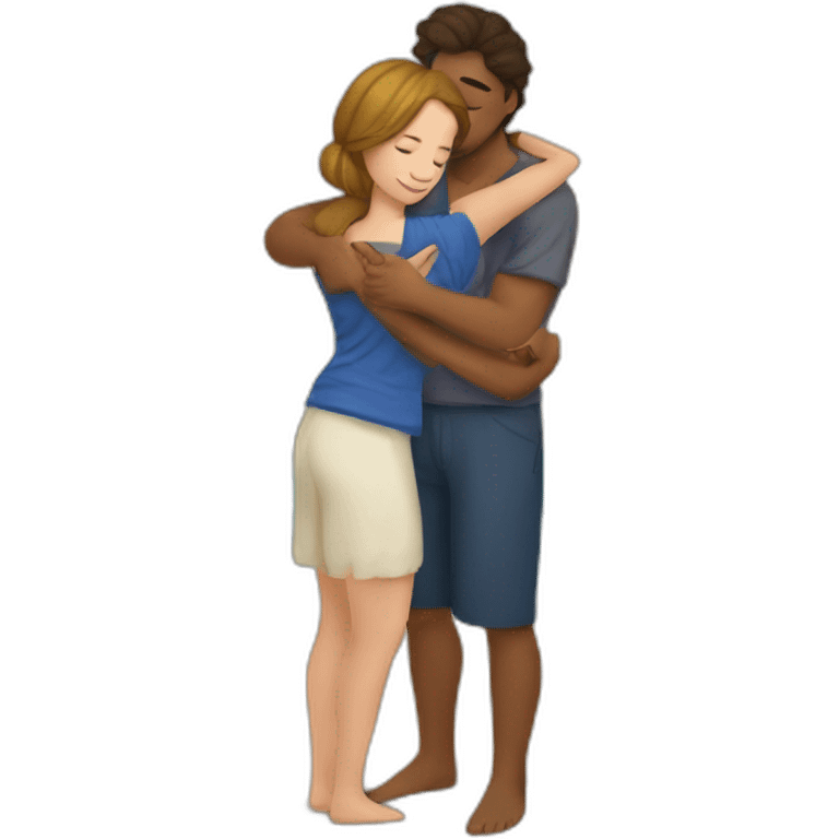 young metis Man and young white woman hug love with beach clothe emoji