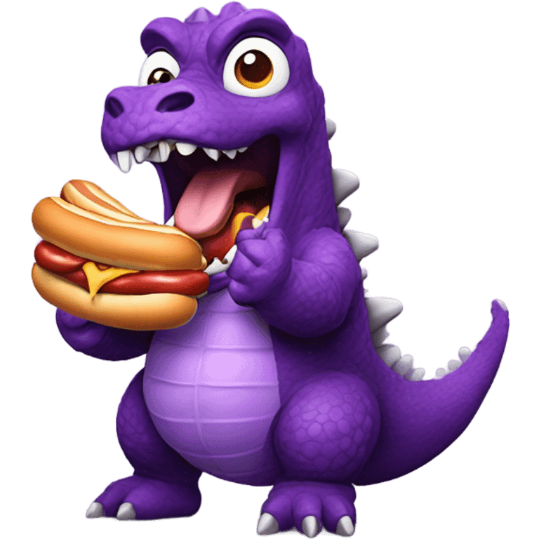 purple godzilla eating hot dog emoji