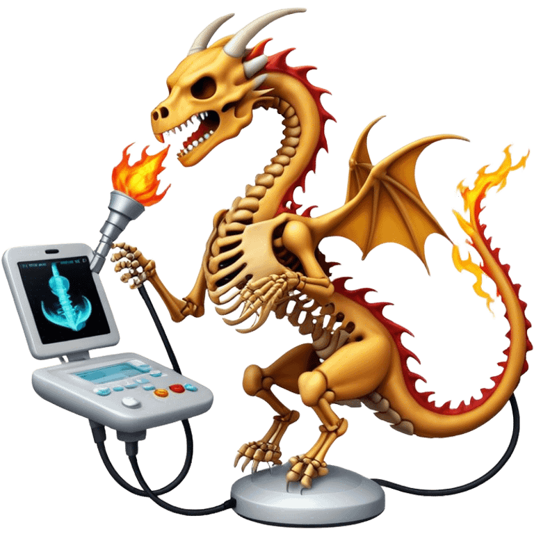 skeleton dragon breathing fire riding ultrasound probe  emoji