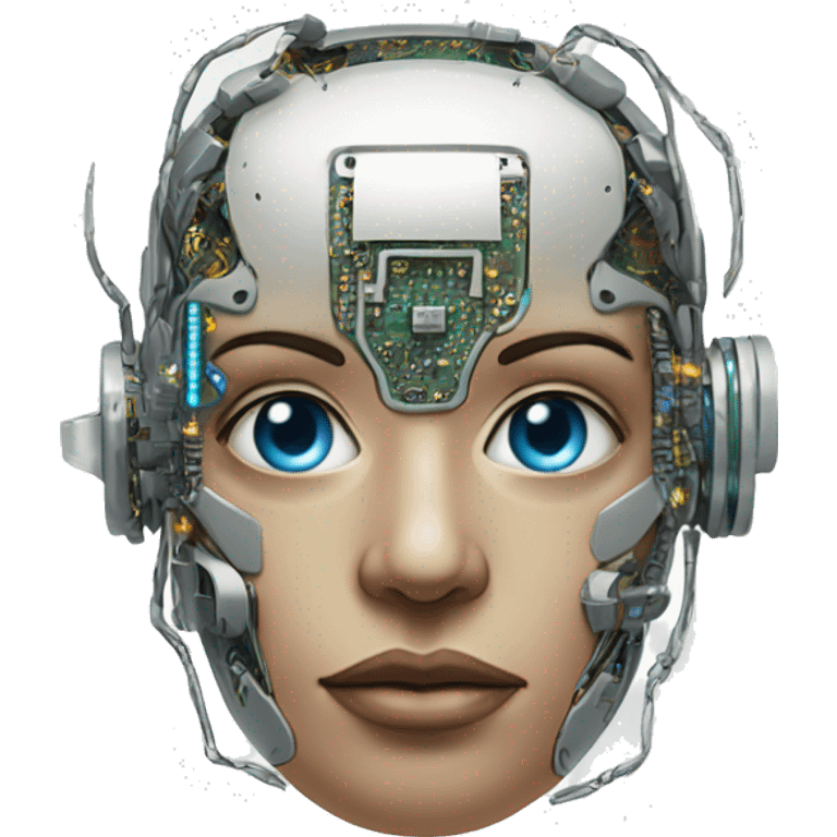 Cyborg head with eye implant and circuitry emoji