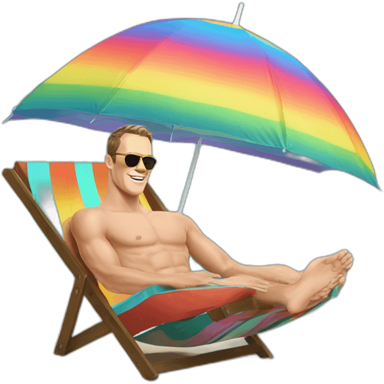 Jonathan Toews as beach bum under rainbow umbrella emoji