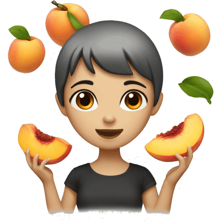 girl with black short hair eating a peach  emoji